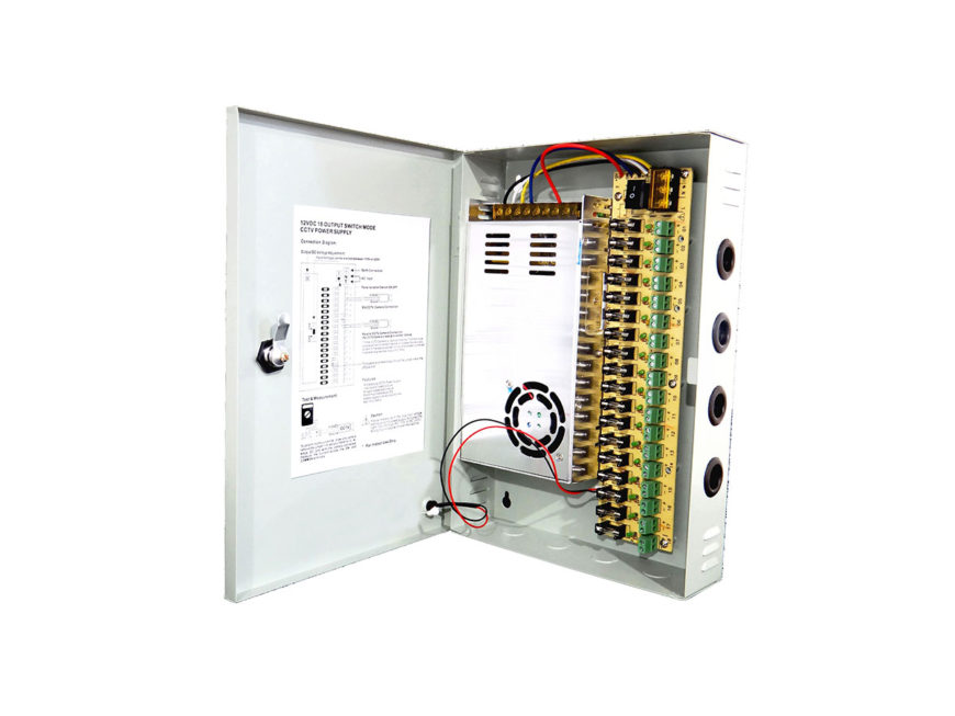 CCTV Metal PSU Cabinet, 18 Connection, 12V DC 30A 360W, IP20, 220/240V ...